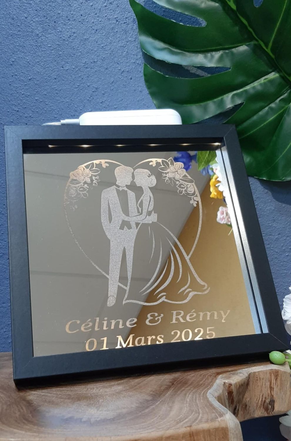 miroir à led personnalisable - thème mariage