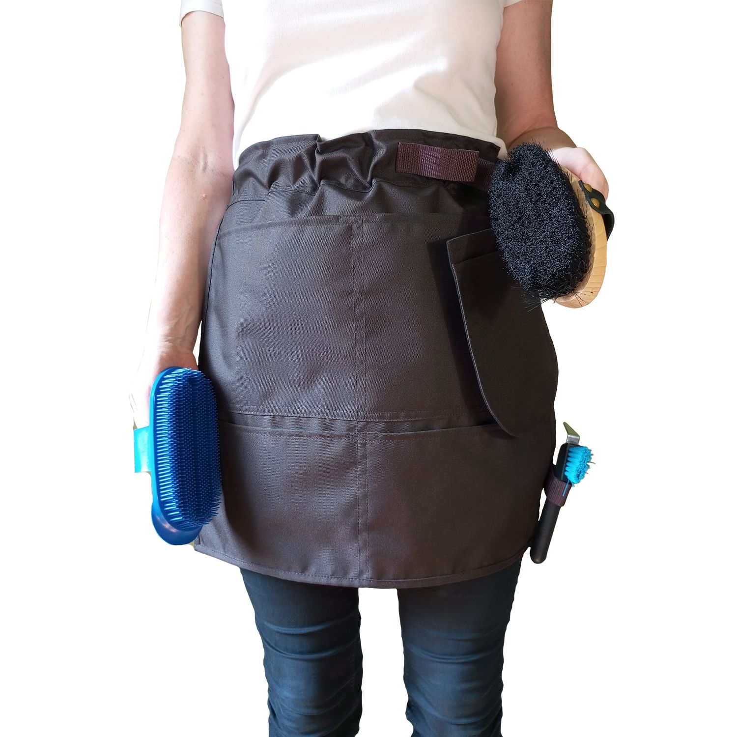 model PROST. Fartuch stajenny, 4 kieszenie, rękawica, kolor brązowy ciemny, rozmiar S/M