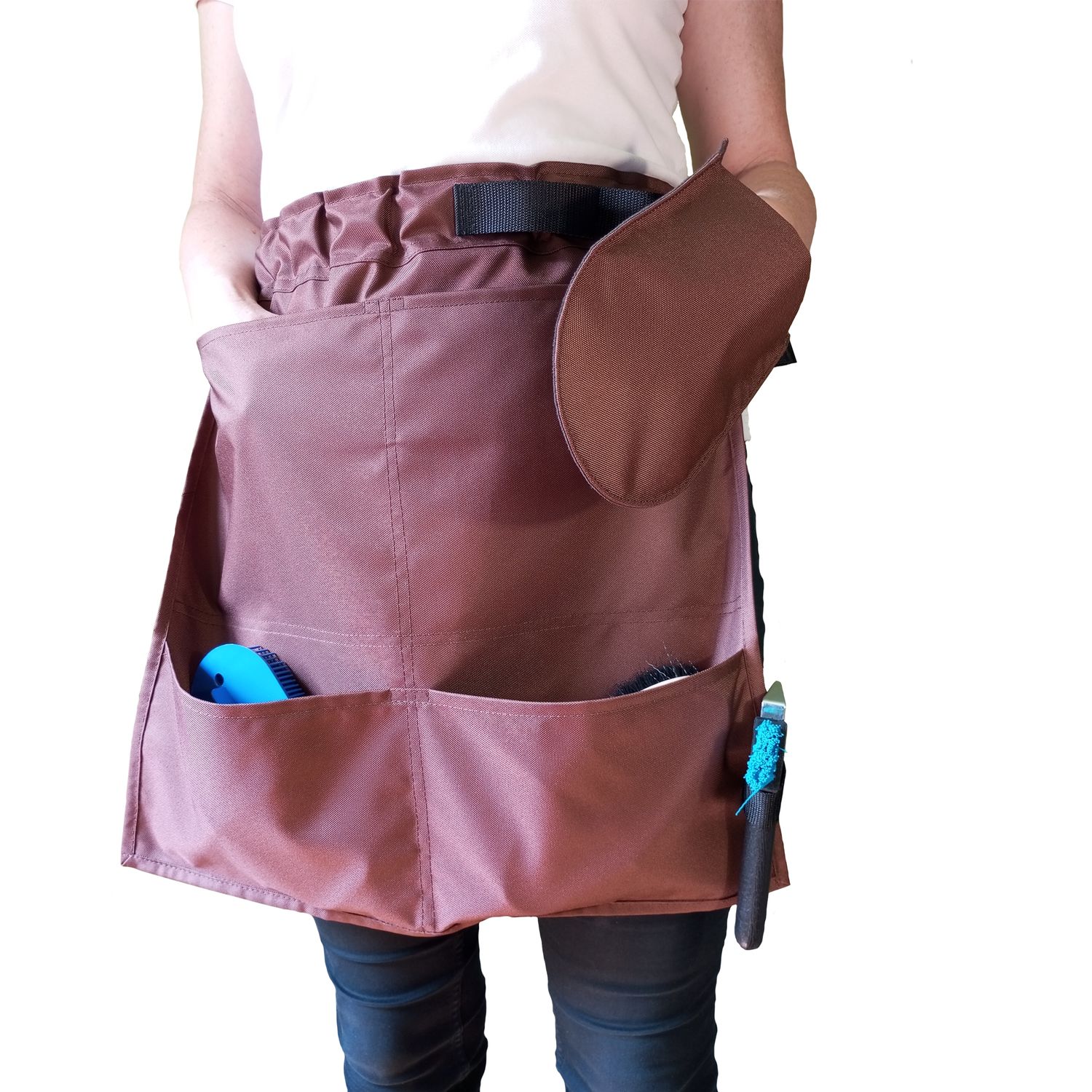 model PROST. Fartuch stajenny, 4 kieszenie, rękawica, kolor brązowy jasny, rozmiar S/M