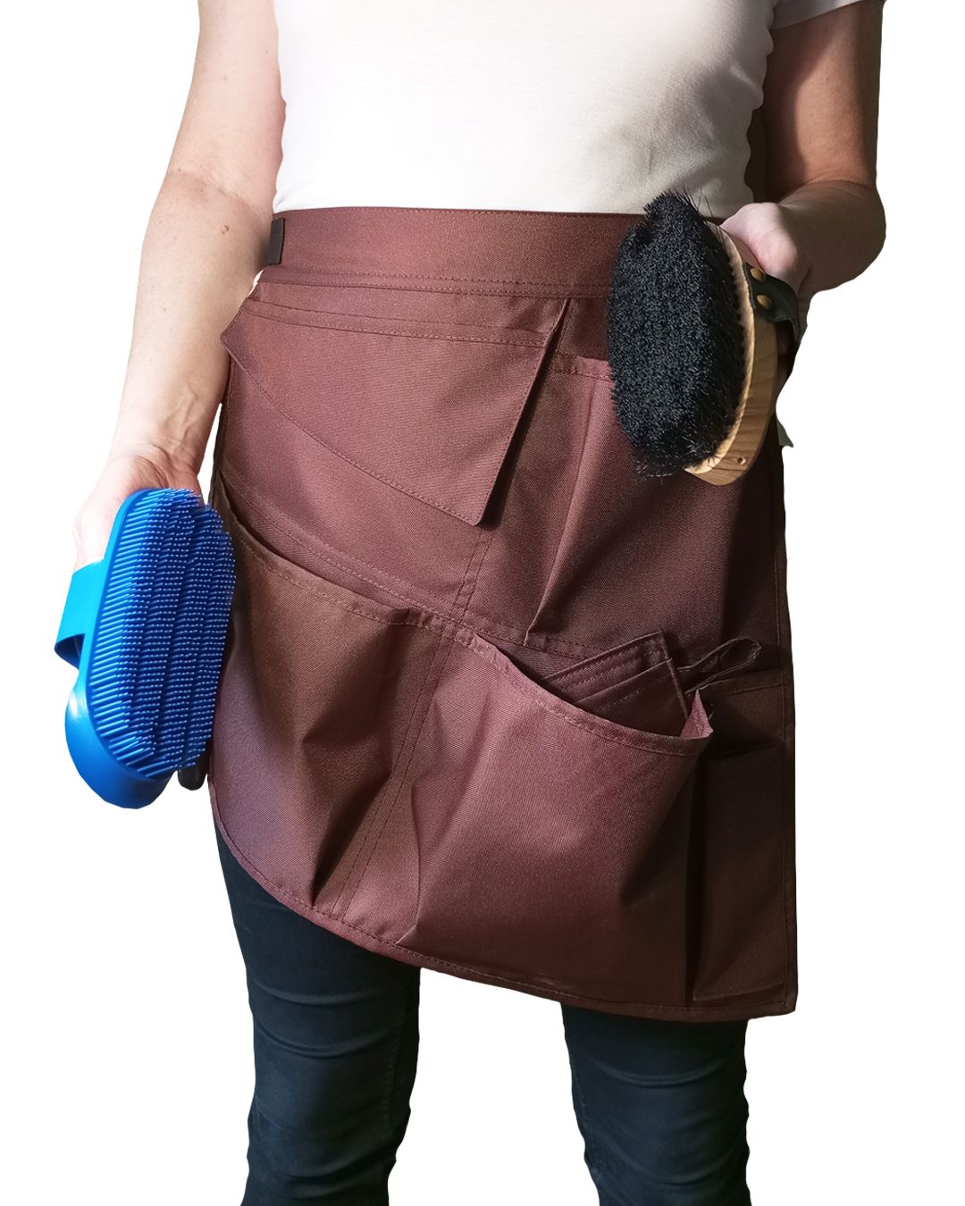 model KONTAKT. Fartuch stajenny, 5 kieszeni, rękawica, ręcznik, rozmiar S/M, kolor brązowy jasny