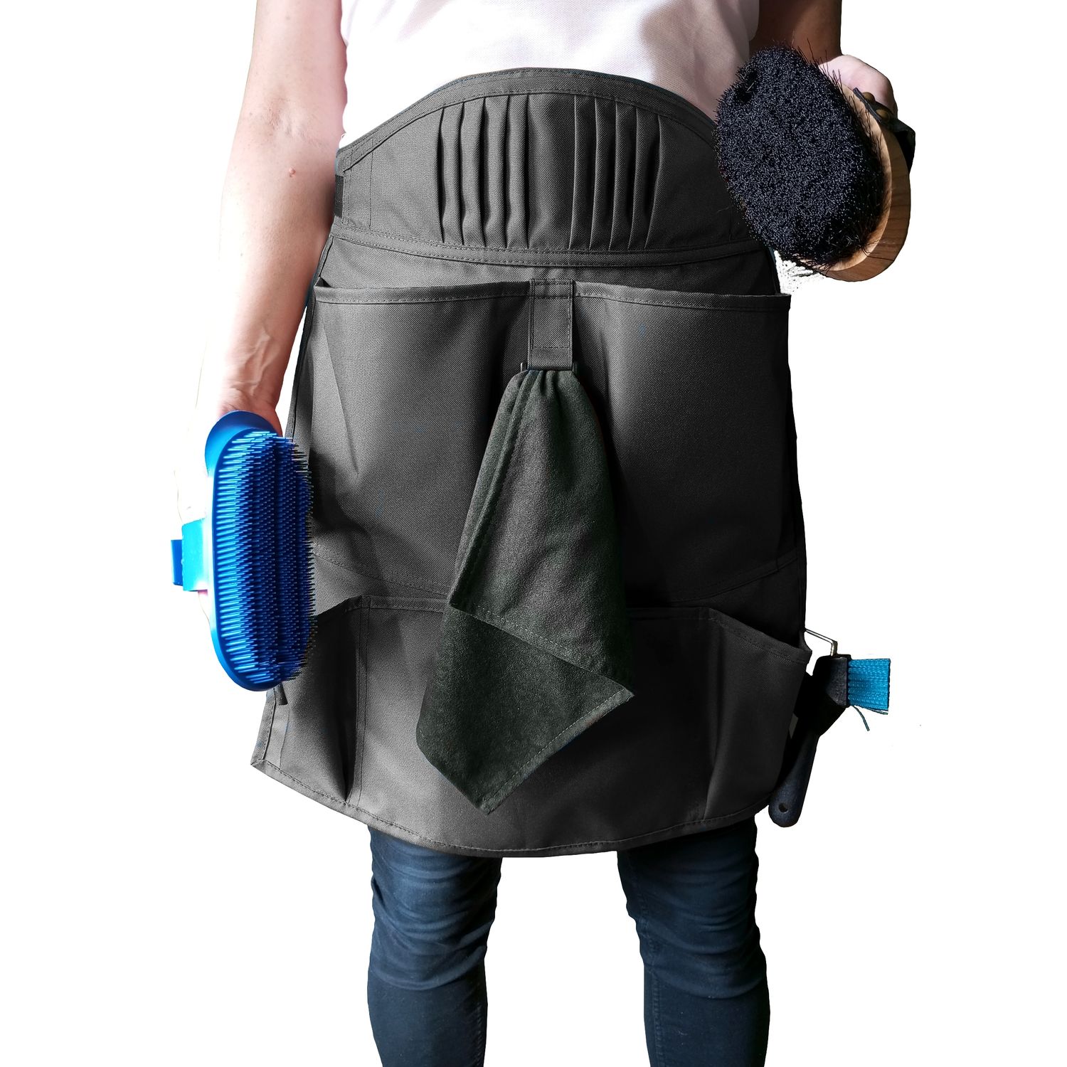 model YMP. Fartuch stajenny, 6 kieszeni, torebka, rękawica, szlufki na kopystkę, kolor szary, rozmiar S/M