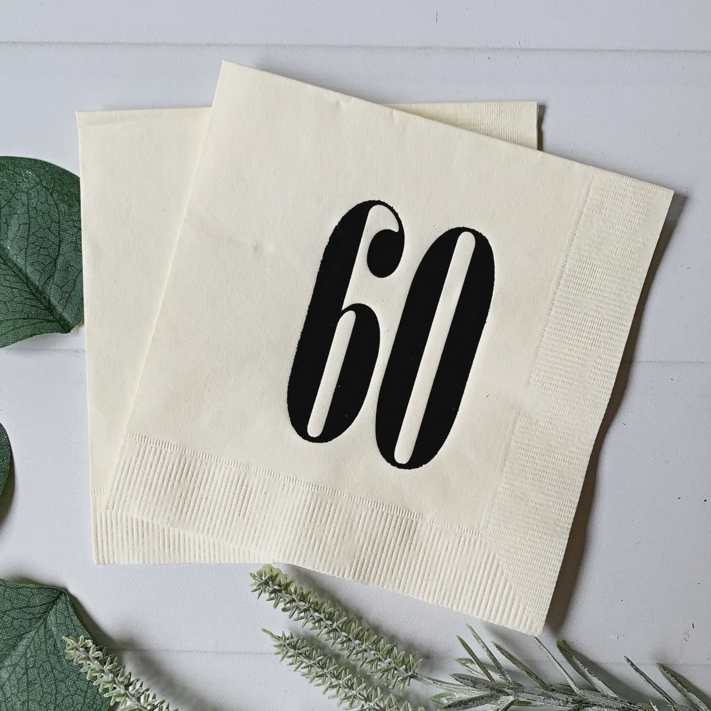 60 Cream &amp; Black Napkins