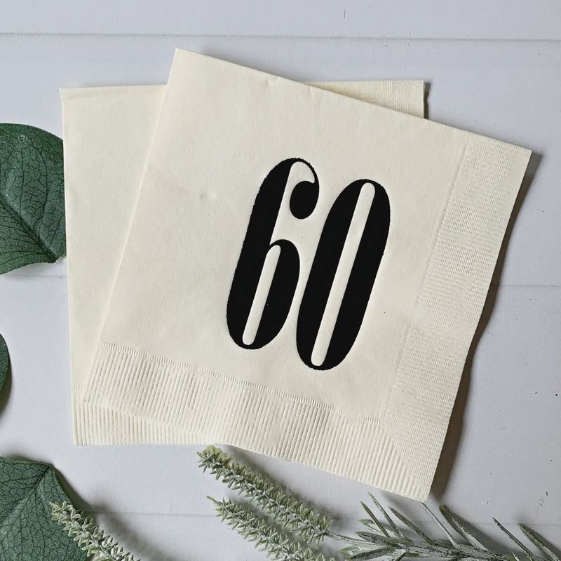 60 Cream &amp; Black Napkins