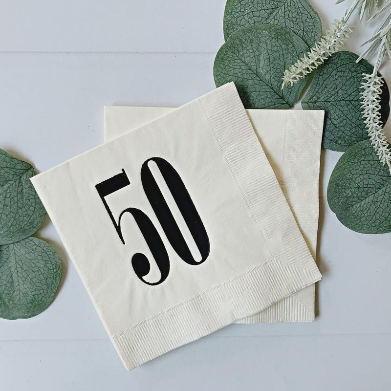 50 Cream &amp; Black Napkins
