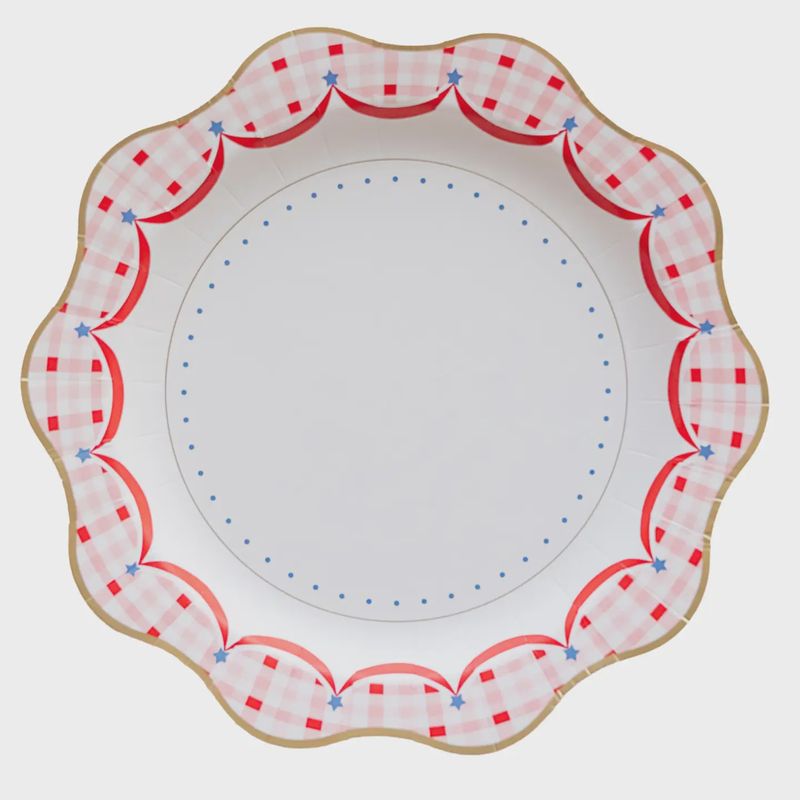 RED GINGHAM 4TH OF JULY DINNER PLATES