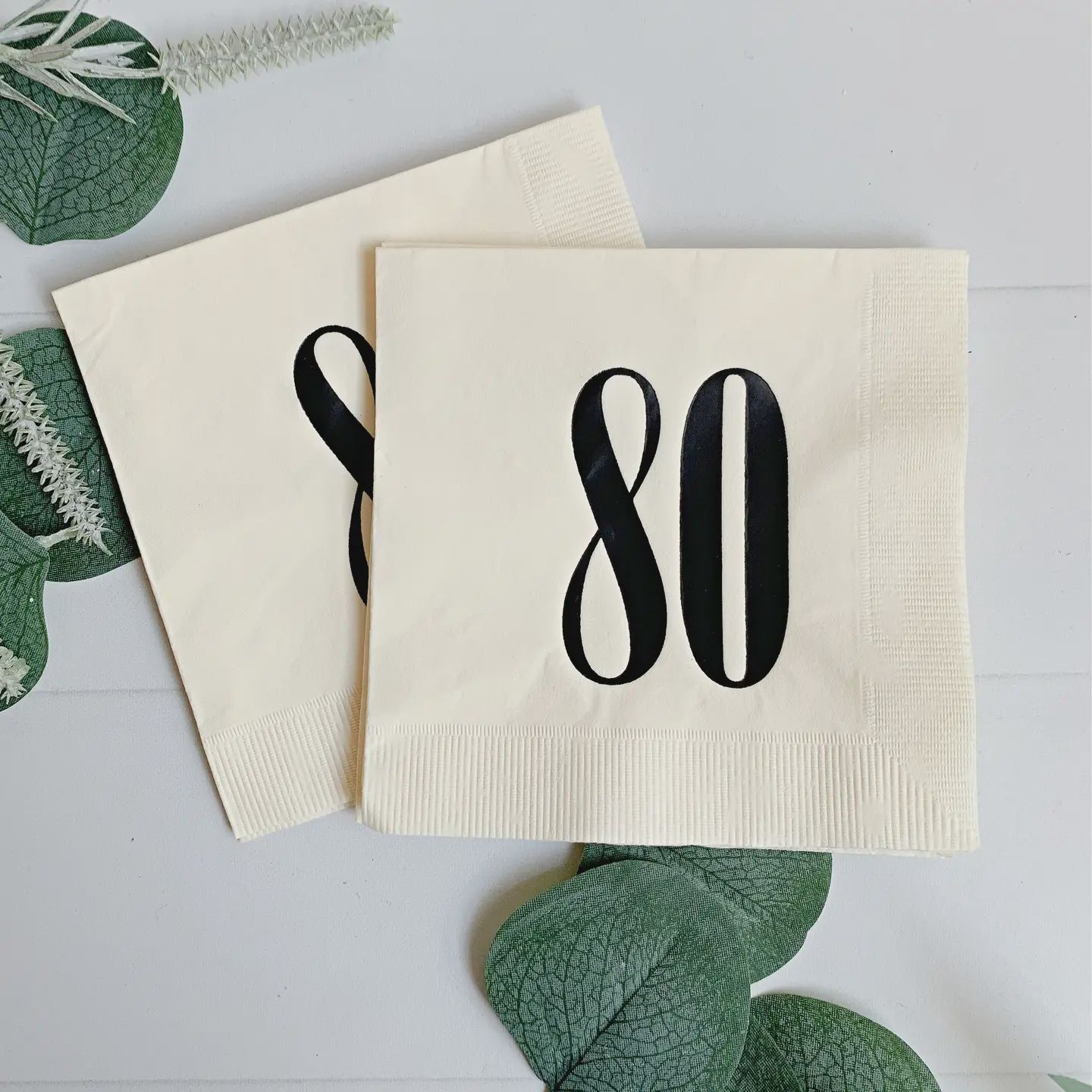 80 Cream &amp; Black Napkins