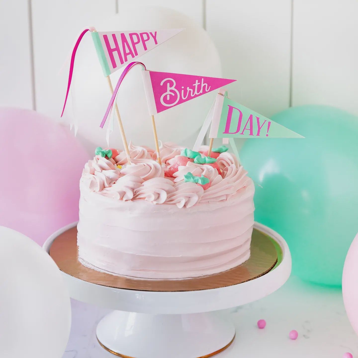 Pink Happy Birthday Cake Topper