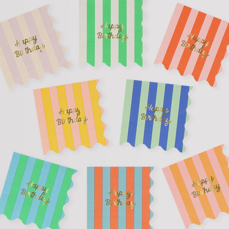 Stripe Happy Birthday Small Napkins