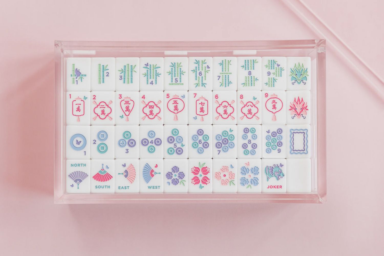Classic Mahjong Tile Set, Color: Rose, Holder: Lucite Display Box
