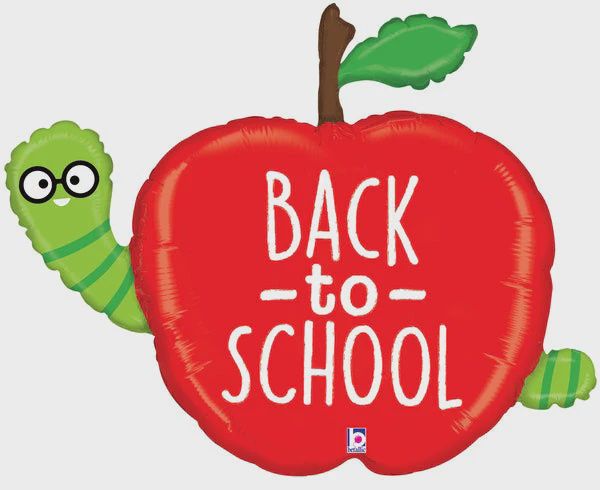 Back to School Apple &amp; Worm Foil Balloon