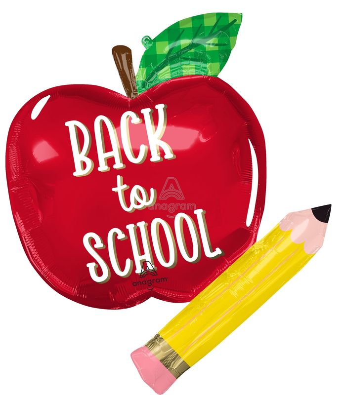 Back to School Apple &amp; Pencil Foil Balloon