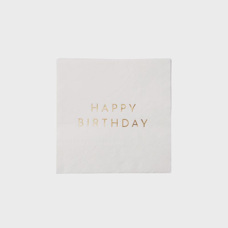 WHITE &amp; GOLD SIGNATURE HAPPY BIRTHDAY COCKTAIL NAPKINS