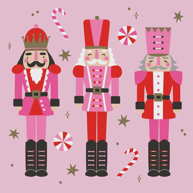 3 Nutcracker Pink Holiday Cocktail Napkins