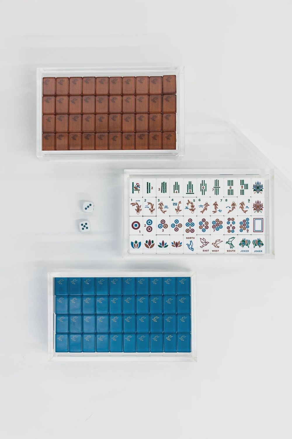 Origami Mahjong Tile Set, Color: Azure, Holder: Lucite Display Box