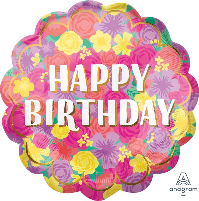 Floral Happy Birthday Jumbo Foil Balloon
