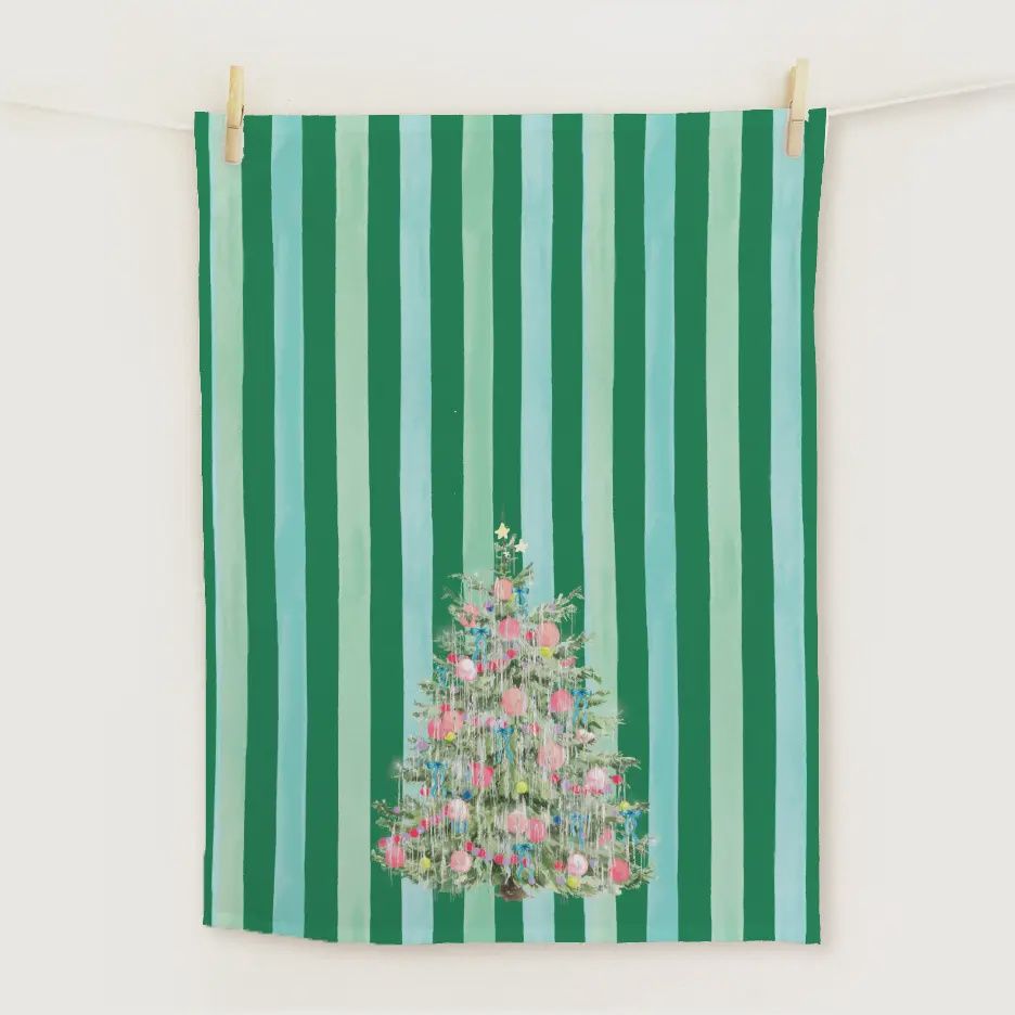 Vintage Tinsel Christmas Tree Holiday Tea Towel