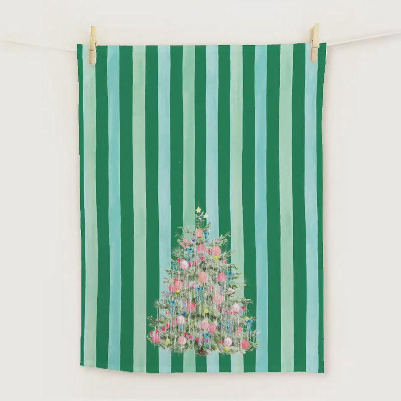 Vintage Tinsel Christmas Tree Holiday Tea Towel