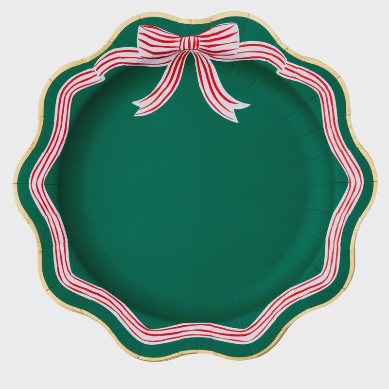 ELEGANT GREEN PEPPERMINT BOW DINNER PLATES