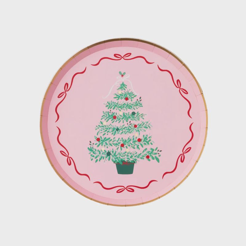 PINK CHRISTMAS TREE DESSERT PLATES