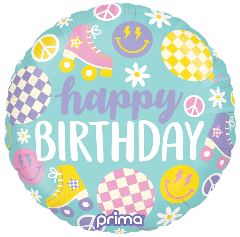 Retro Skates Happy Birthday Foil Balloon