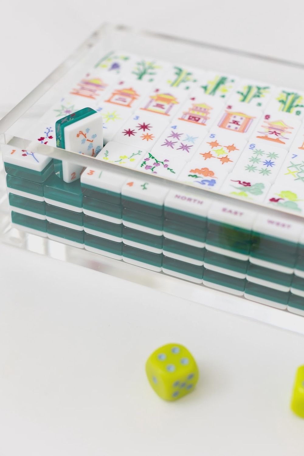 East Meets West Mahjong Tile Set, Color: Emerald, Holder: Lucite Display Box