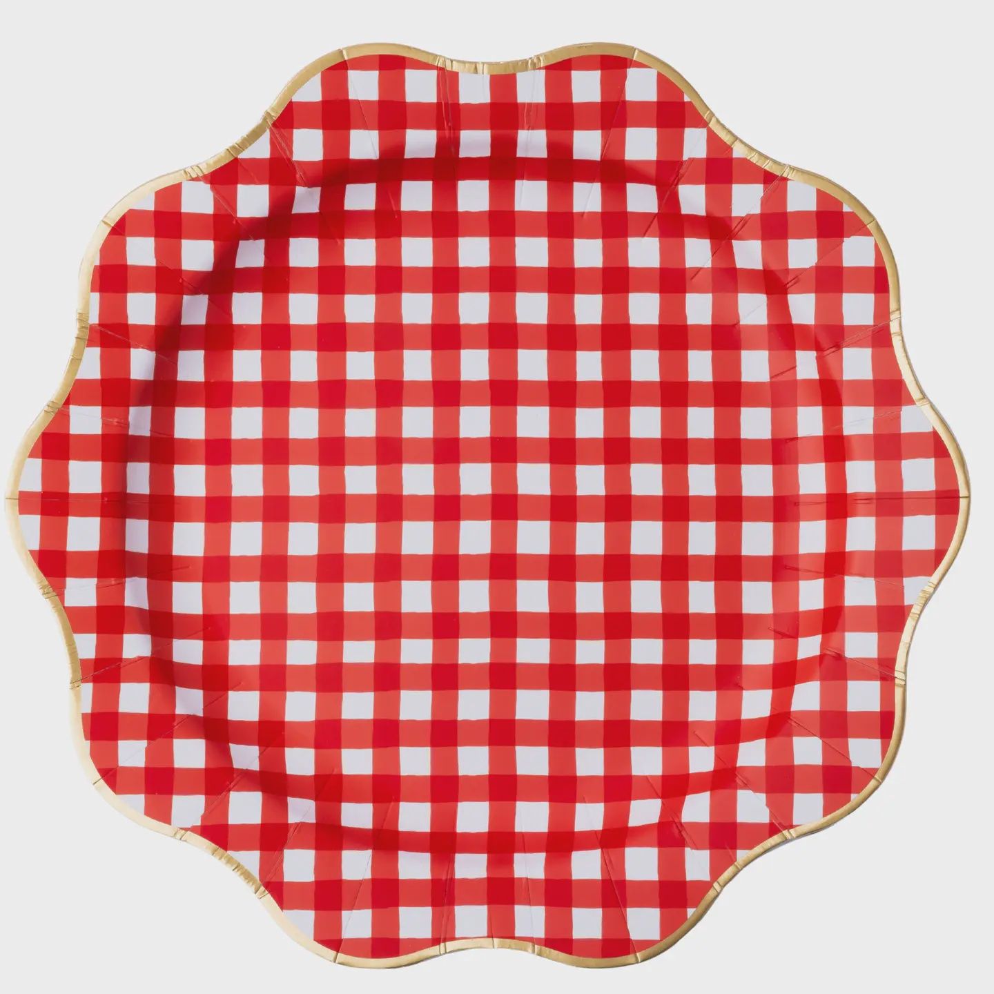 ELEGANT CHERRY RED GINGHAM DINNER PLATES