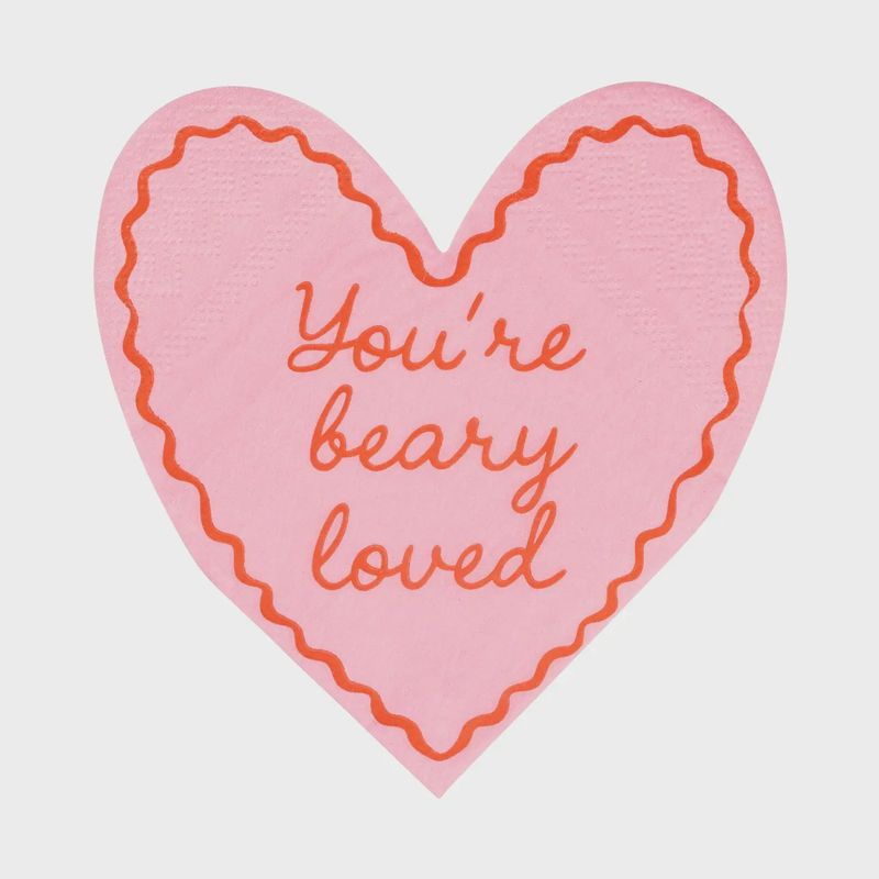Beary Loved Heart Shaped Cocktail Napkins