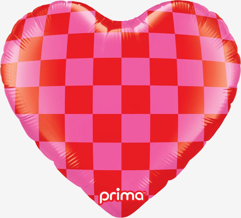 Red &amp; Pink Checker Heart Balloon
