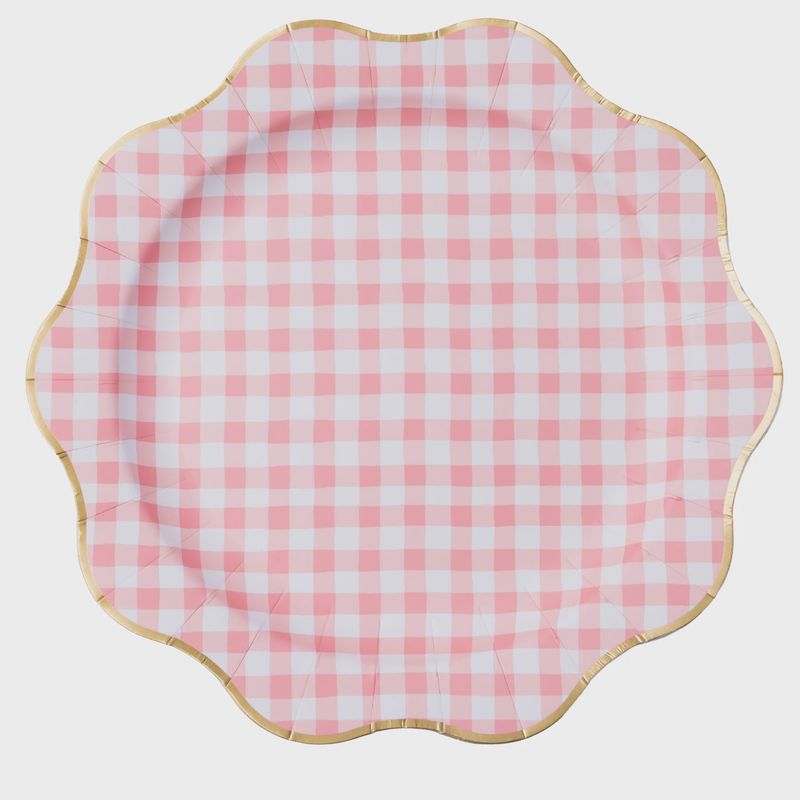 ELEGANT PETAL PINK GINGHAM DINNER PLATES