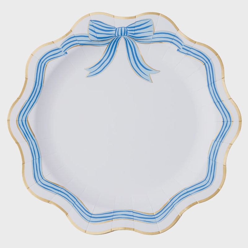 ELEGANT BLUE &amp; GOLD BOW DINNER PLATES