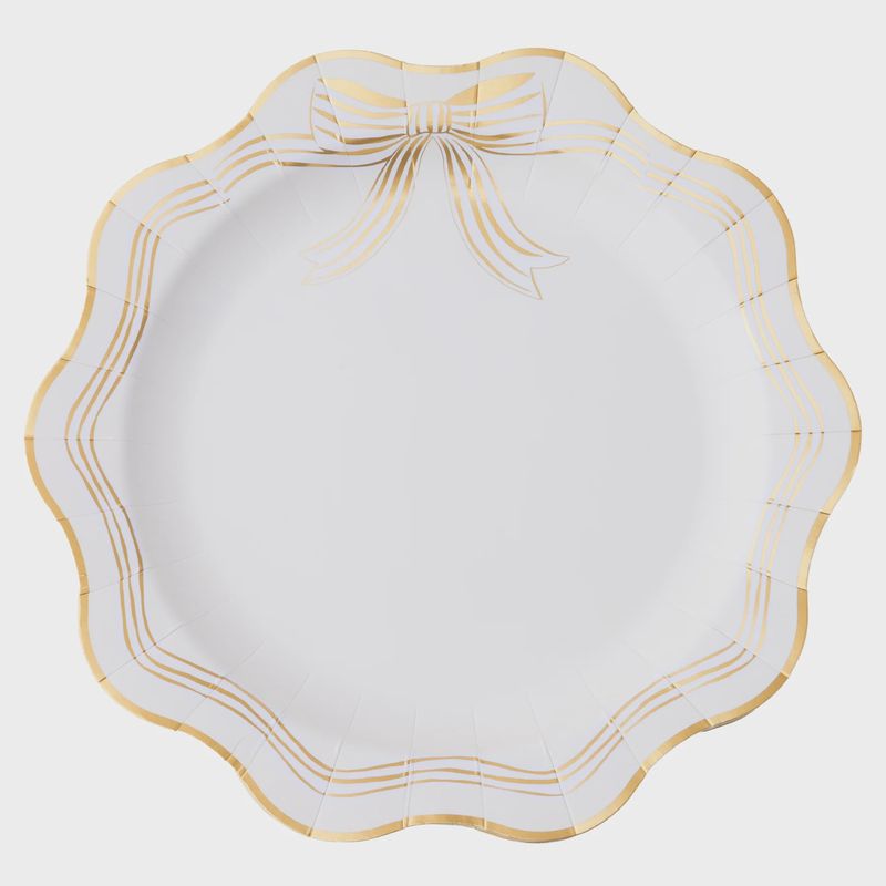 ELEGANT CREAM &amp; GOLD BOW DINNER PLATES