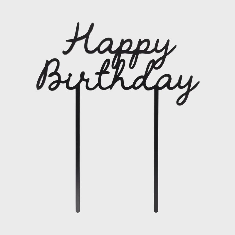 Black Happy Birthday Cake Topper