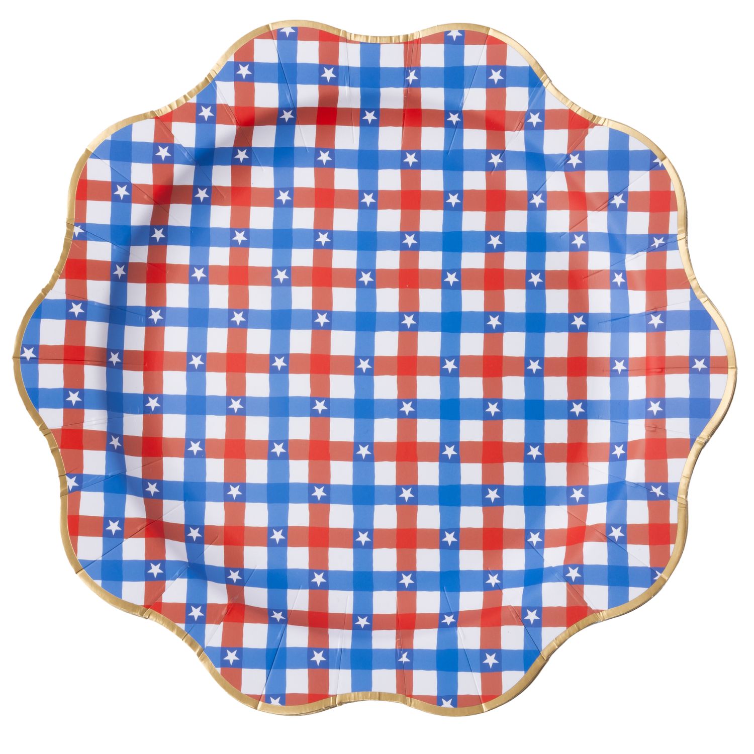 RED &amp; BLUE GINGHAM STAR DINNER PLATES
