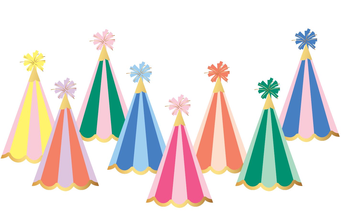 Rainbow Stripe Party Hats with Gold Trim