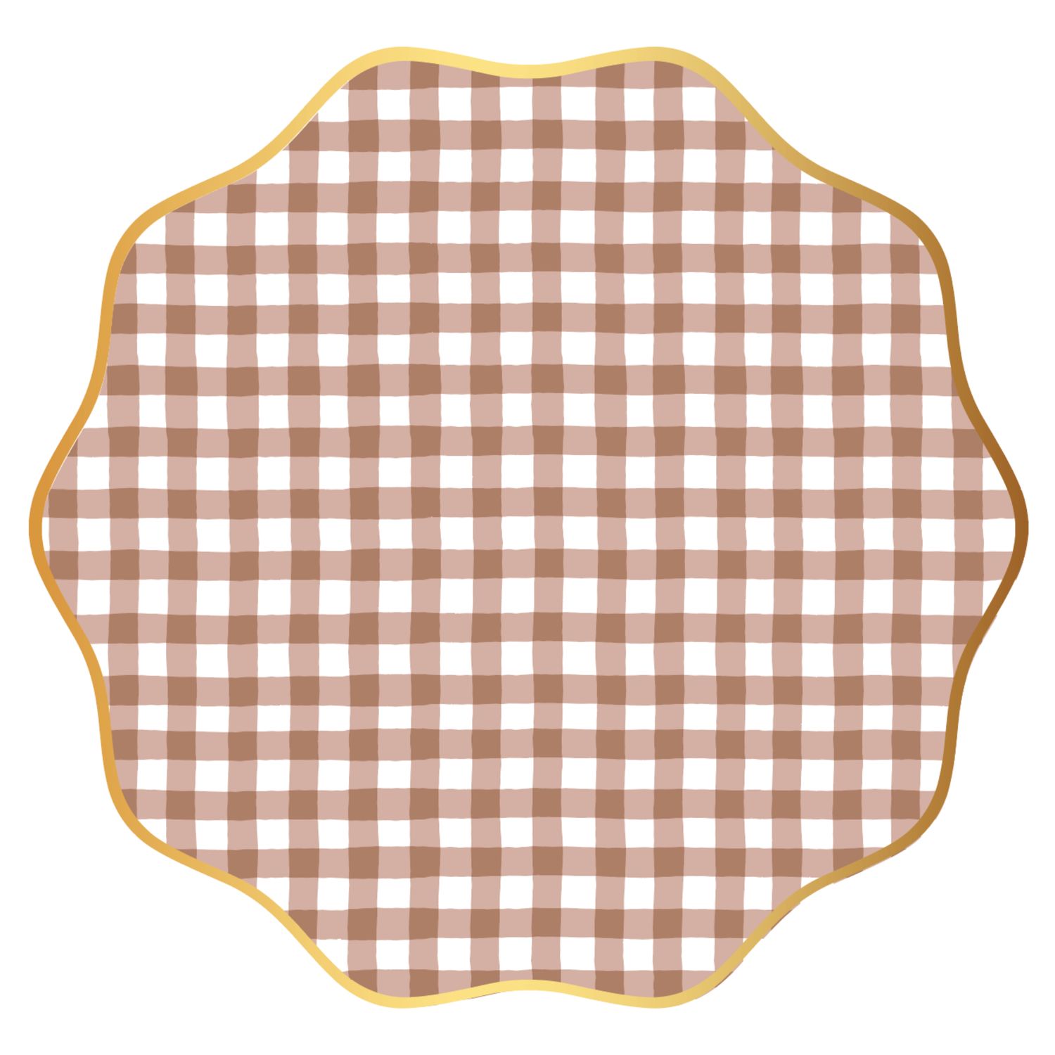 Mocha Brown Gingham Scalloped Plates