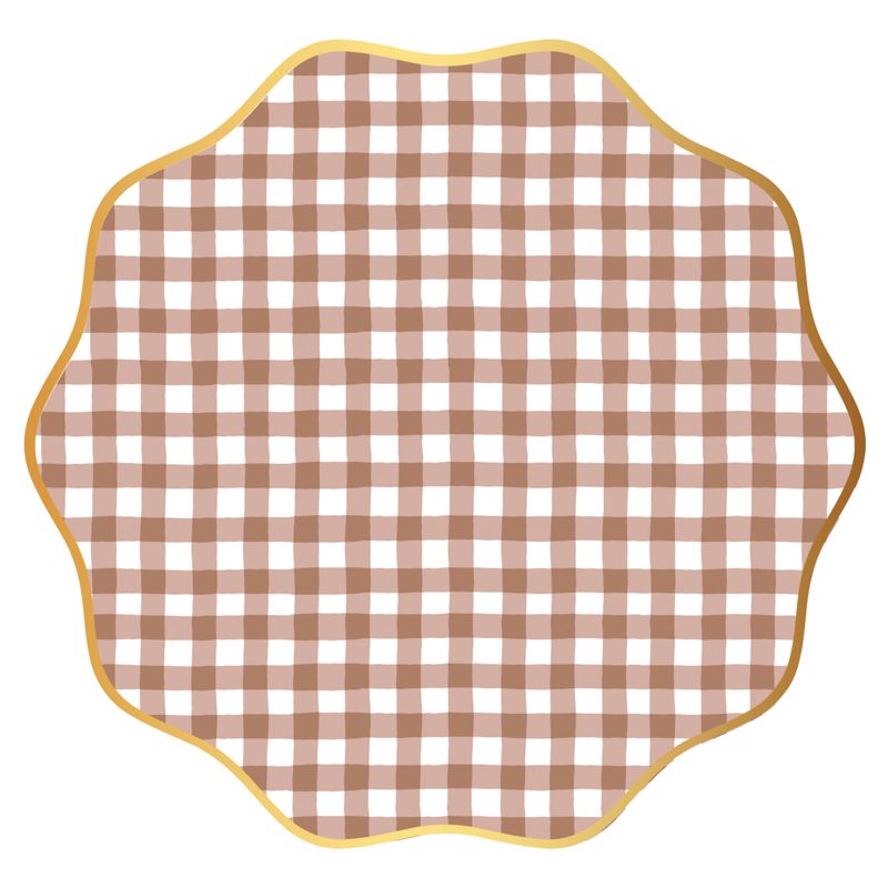 Mocha Brown Gingham Scalloped Plates