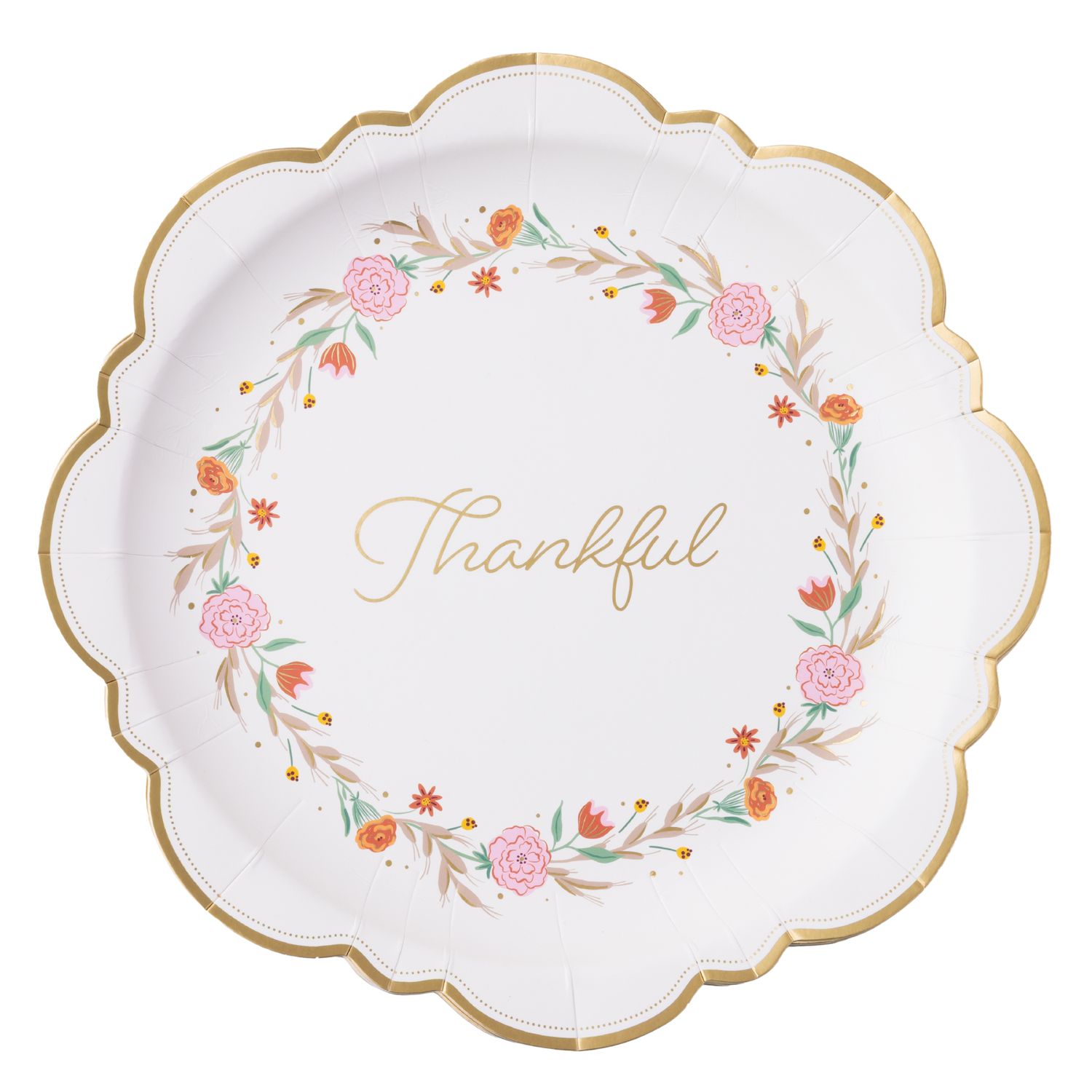 Thankful Fall Floral Dinner Plates, Gold Foil