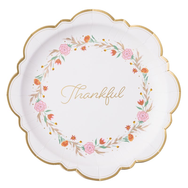 Thankful Fall Floral Dinner Plates, Gold Foil