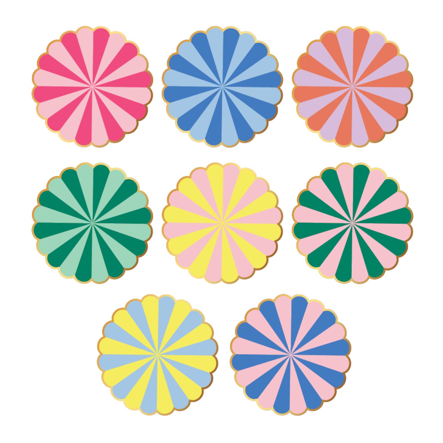Multicolor Stripe Large Scalloped Plates