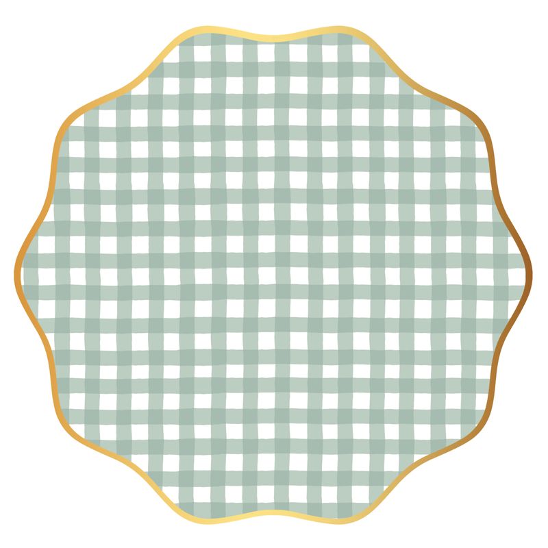 Sage Green Gingham Scalloped Dinner Plates