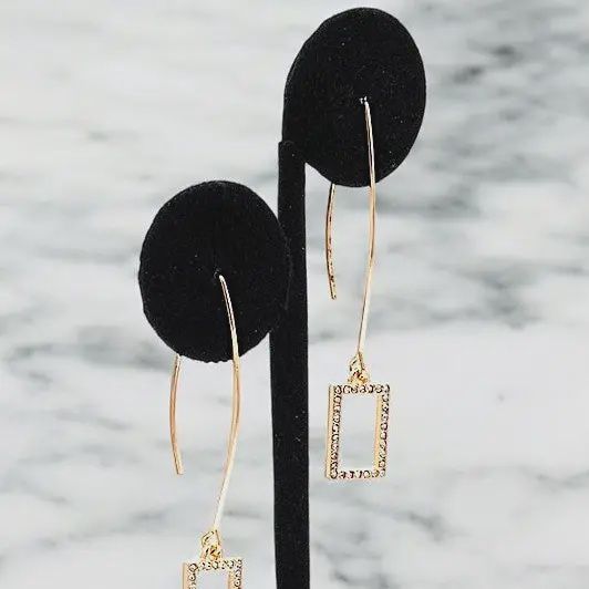 RHINESTONE RECTANGLE WIRE DANGLE EARRINGS