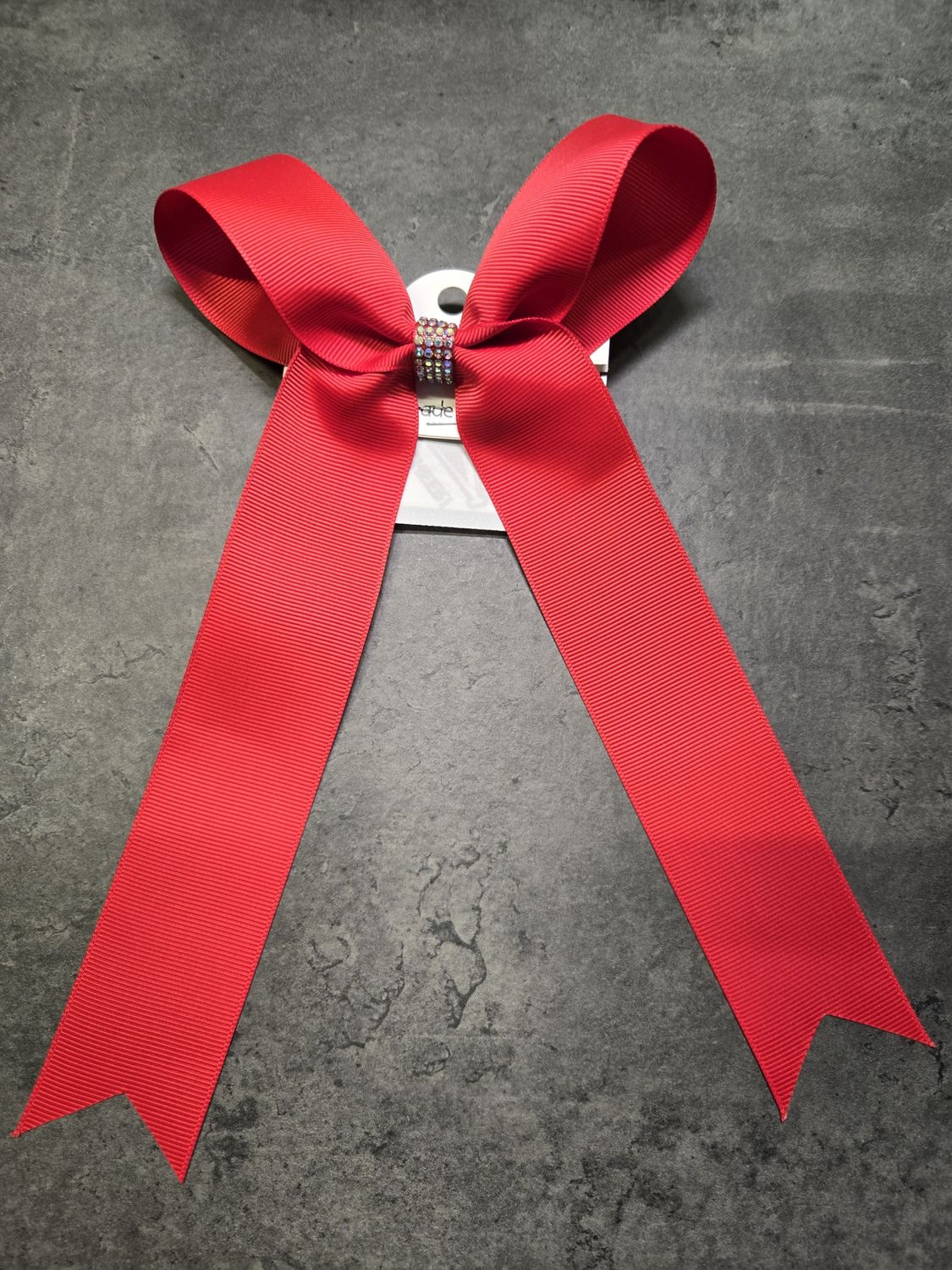 Long Tail Bow 1.5 inch w/bling center, Colour: Red