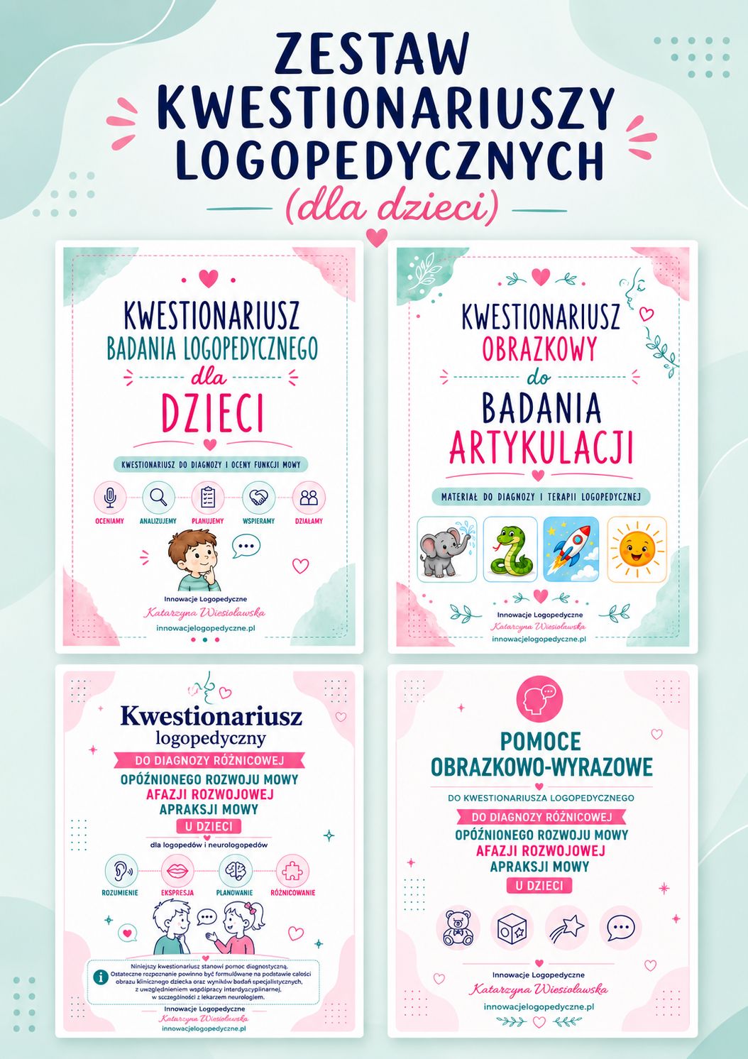 Zestaw kwestionariuszy do diagnozy logopedycznej dzieci i diagnozy różnicowej ORM, afazji rozwojowej oraz apraksji mowy wraz z pomocami obrazkowo-wyrazowymi (PDF)