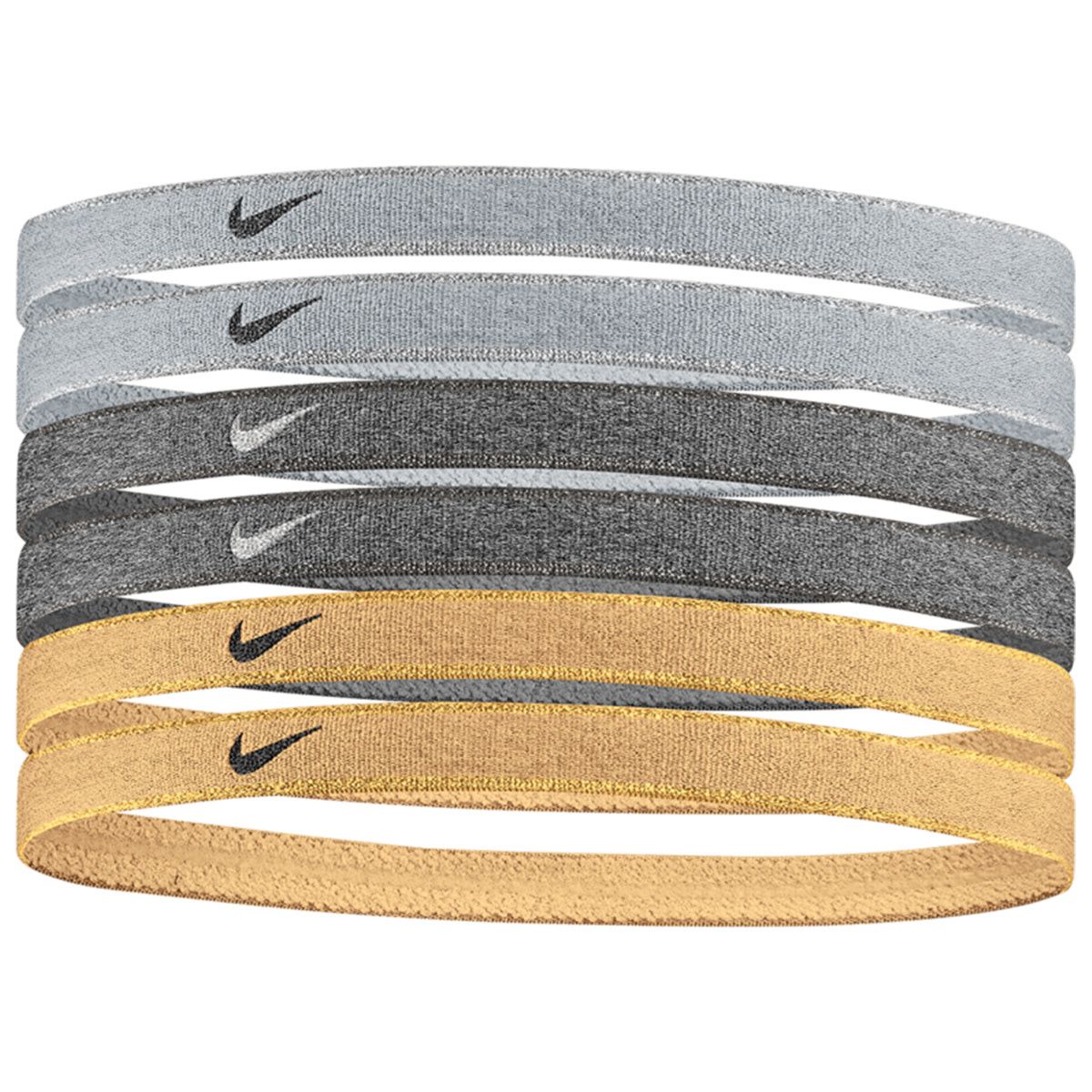 SWOOSH SPORT HEADBANDS 6PK METALLIC (GRAY/BLACK/GOLD)