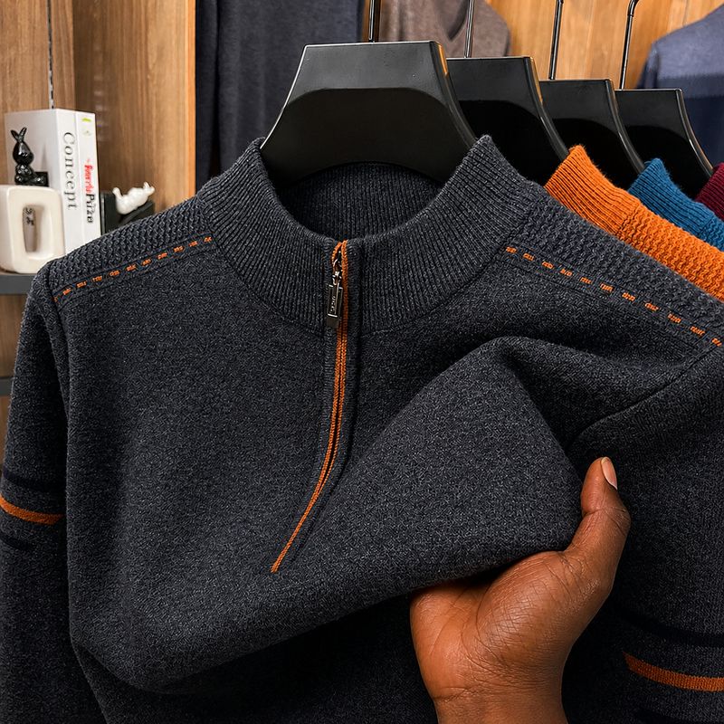 Luxfin Men's Half Turtleneck Zipper Sweater Knitted Sweater