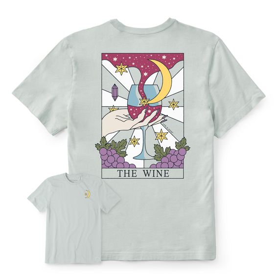 Women&#39;s Groovy The Wine Tarot Short Sleeve Tee Shirt, Color: Fog Gray, Size: XL