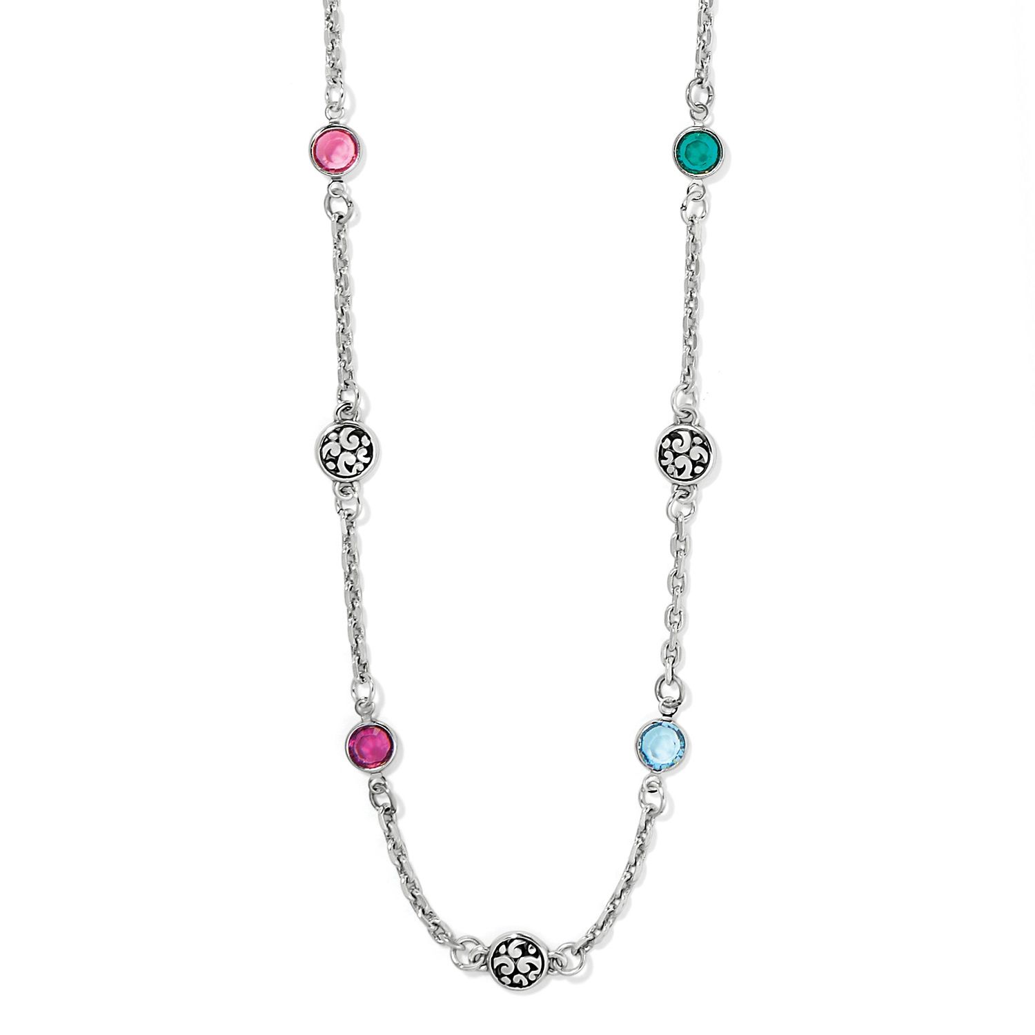 Elora Gems Drops Short Necklace, Color: Silver/Multi