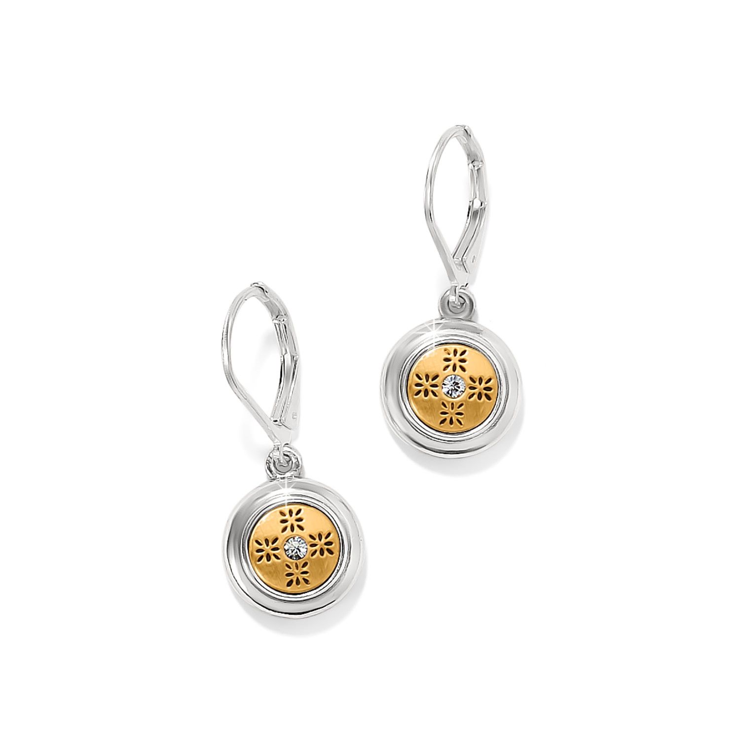 Mosaic Round Mini Leverback Earrings, Color: Silver/Gold