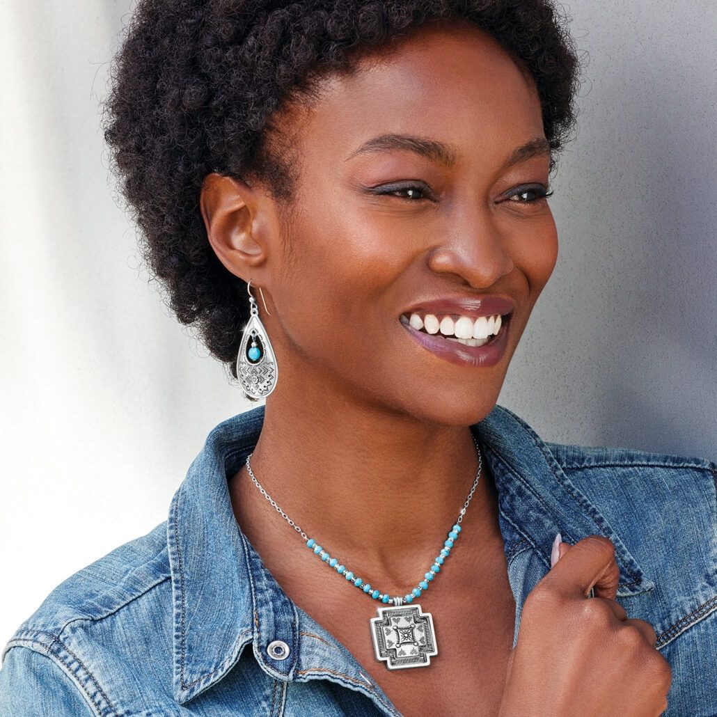 Mosaic Paseo Teardrop French Wire Earrings, Color: Silver/Turquoise