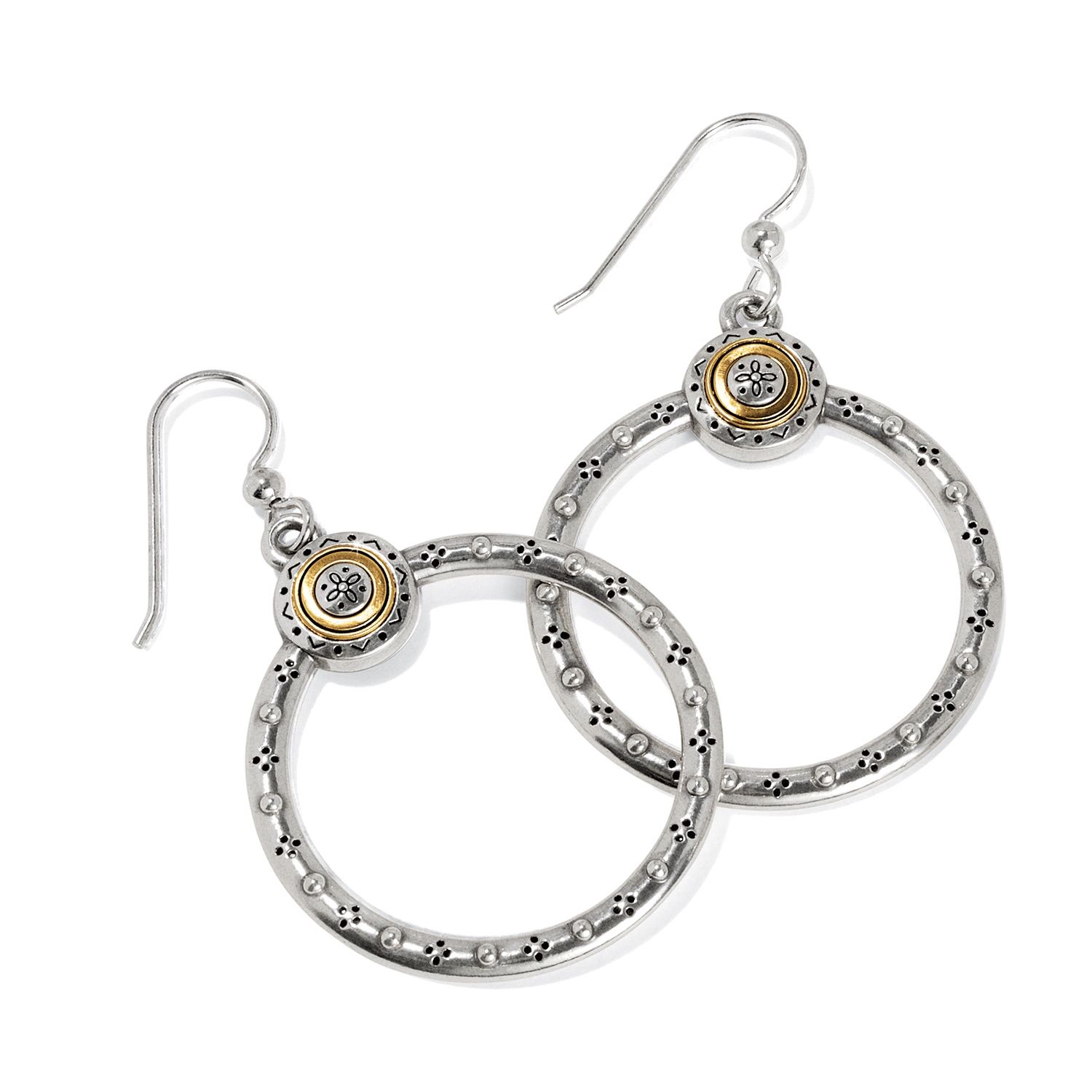 Mosaic Two Tone French Wire Hoop Earrings, Color: Silver/Gold